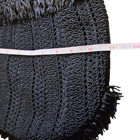 Vintage Black Macrame Purse Handmade Fringe Architectural Bag Boho Chic - Picture 11 of 11